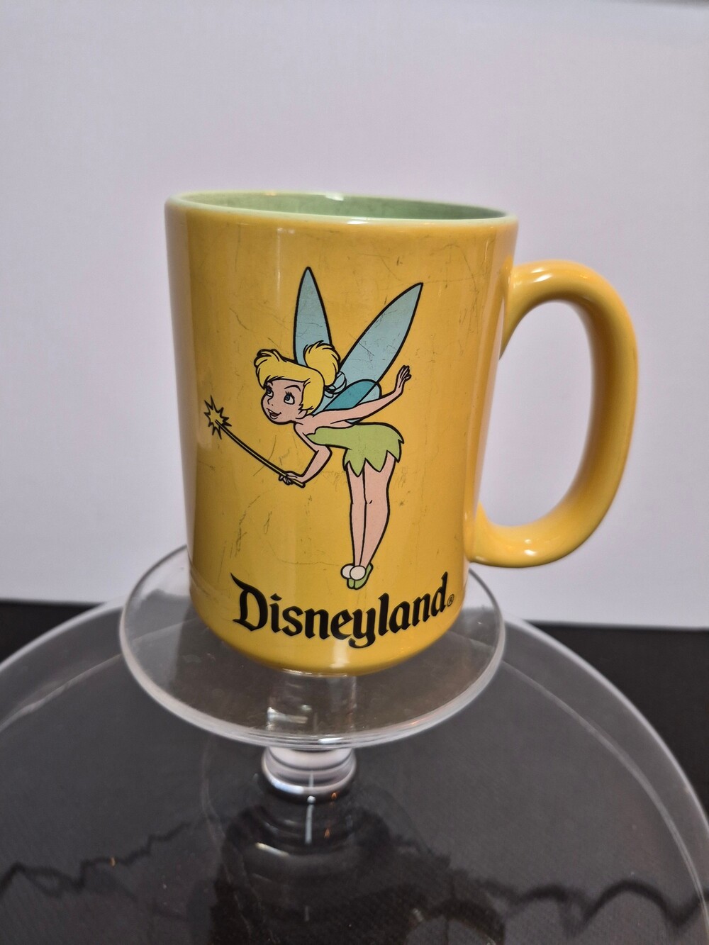 Disneyland Tinker Bell Ceramic Mug Yellow Green Interior